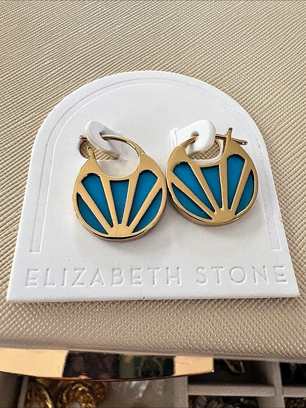 Elizabeth Stone Blue & Gold Statement Earrings